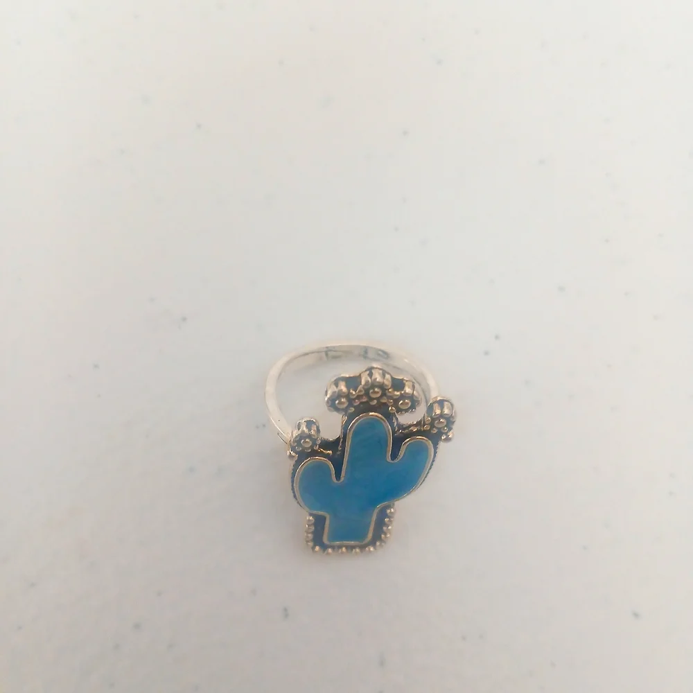 Blue and Silver Cactus Design Ring